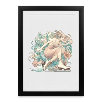 Schlittschuhlaufen Frau Art Nouveau Geschenk - Framed poster (27 × 37 cm) - black - Front