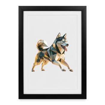 Siberian Husky - Cooles Low Poly Logo - Gerahmtes Poster (27 × 37 cm) - Schwarz - Vorne