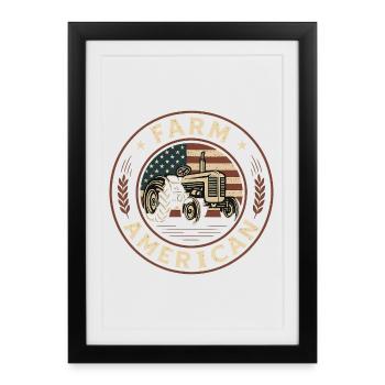 Farm Tractor Proud Farmer Patriotic American Flag  - Affiche encadrée (27 × 37 cm) - noir - Devant
