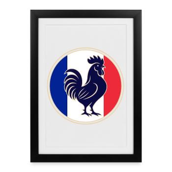 Coq Tricolore Silhouette Dans Cadre Circulaire - Affiche encadrée (27 × 37 cm) - noir - Devant