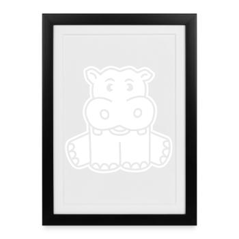 Baby Hippo Hippo Animal Cartoon Gift Kids - Framed poster (27 × 37 cm) - black - Front