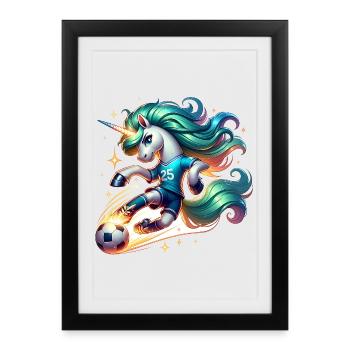 Unicorn Soccer Player 25 Magic Kick - Framed poster (27 × 37 cm) - black - Front