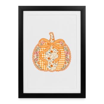 Flower pumpkin with gingham ribbon - Framed poster (27 × 37 cm) - black - Front