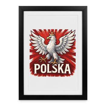 Pologne Polska Aigle Drapeau Drapeau Cadeau Imposant - Affiche encadrée (27 × 37 cm) - noir - Devant