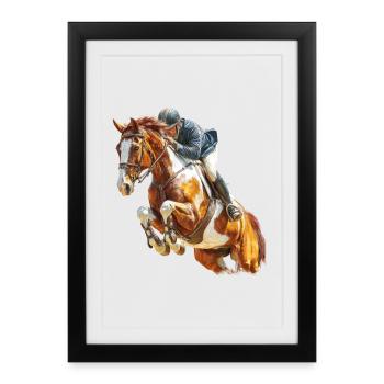 Galloping rider in leap - Framed poster (27 × 37 cm) - black - Front