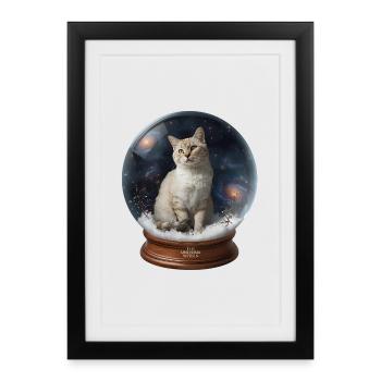 Chat cosmique dans la boule à neige - Affiche encadrée (27 × 37 cm) - noir - Devant