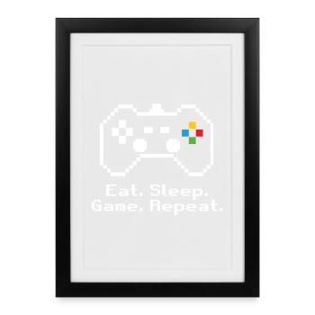 RETRO GAMING // EAT. SLEEP. GAME. REPEAT. BLANC - Affiche encadrée (27 × 37 cm) - noir - Devant