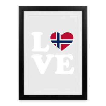 Amour - Drapeau de la Norvège - Norvège - Norvège - Affiche encadrée (27 × 37 cm) - noir - Devant