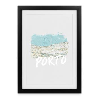Porto Douro bateaux rabelo illustration - Affiche encadrée (27 × 37 cm) - noir - Devant