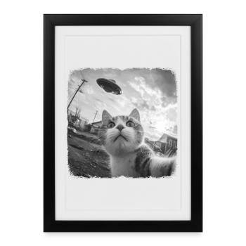 Chat et OVNI - Affiche encadrée (27 × 37 cm) - noir - Devant