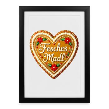 Fesches Madl Lebkuchenherz Bayern Tracht Volksfest - Affiche encadrée (27 × 37 cm) - noir - Devant