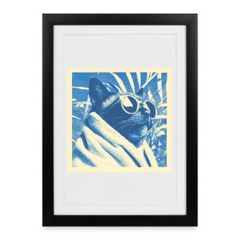 Design rétro cool pour chat - Affiche encadrée (27 × 37 cm) - noir - Devant