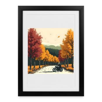 Block-Print Tree Row + Bike - Gerahmtes Poster (27 × 37 cm) - Schwarz - Vorne