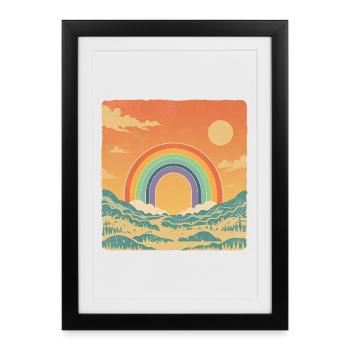 Paysage rétro avec look vintage arc-en-ciel - Affiche encadrée (27 × 37 cm) - noir - Devant