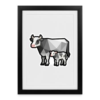Vache et veau – Design minimal géométrique - Affiche encadrée (27 × 37 cm) - noir - Devant