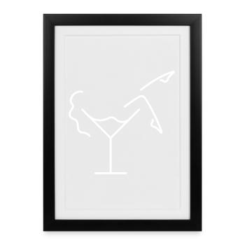 Croquis de femme en verre à cocktail – motif original - Affiche encadrée (27 × 37 cm) - noir - Devant