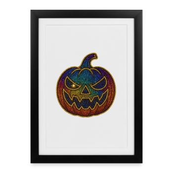 Citrouille arc-en-ciel scintillante pour Halloween - Affiche encadrée (27 × 37 cm) - noir - Devant