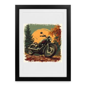 Motorcycle in Heritage Texture - Gerahmtes Poster (27 × 37 cm) - Schwarz - Vorne