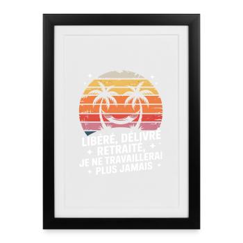 Coucher de soleil palmiers Liberté Retraite - Affiche encadrée (27 × 37 cm) - noir - Devant