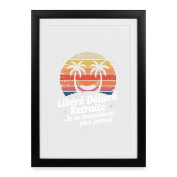 Retraité au coucher soleil palmier - Affiche encadrée (27 × 37 cm) - noir - Devant