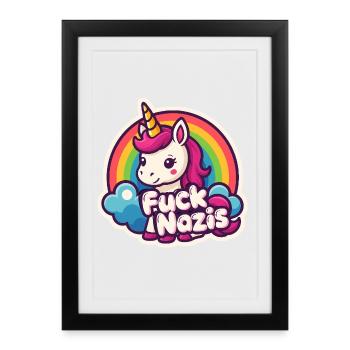 Licorne contre les nazis Licorne arc-en-ciel - Affiche encadrée (27 × 37 cm) - noir - Devant