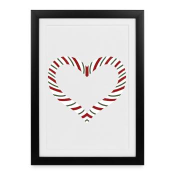 Candy Cane Rayé Coeur - Affiche encadrée (27 × 37 cm) - noir - Devant
