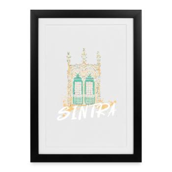 Fenêtre manuéline Sintra illustration Portugal - Affiche encadrée (27 × 37 cm) - noir - Devant