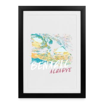 Benagil Cave Algarve colorful illustration - Framed poster (27 × 37 cm) - black - Front