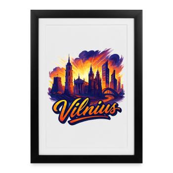 Vilnius Capitale Lituanie Baltique Cadeau - Affiche encadrée (27 × 37 cm) - noir - Devant