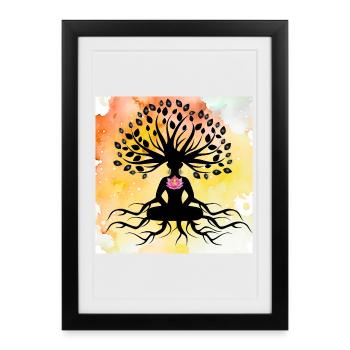 Arbre de vie lotus bouddha  - Affiche encadrée (27 × 37 cm) - noir - Devant
