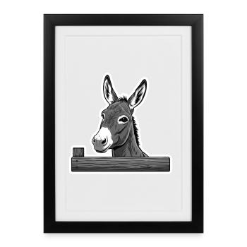 L’âne à la clôture – Classique et charmant - Affiche encadrée (27 × 37 cm) - noir - Devant