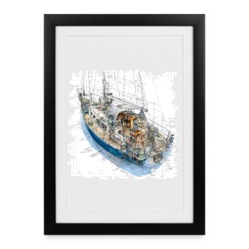 Segelyacht Skizzen Overlay CAD-Design - Gerahmtes Poster (27 × 37 cm) - Schwarz - Vorne