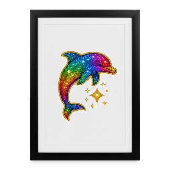 Rainbow Shining Dolphin of the Stars - Framed poster (27 × 37 cm) - black - Front