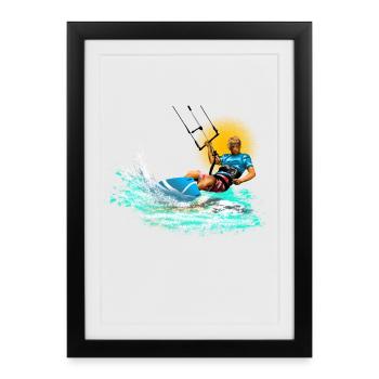 Kitesurf Neon Splash - Affiche encadrée (27 × 37 cm) - noir - Devant