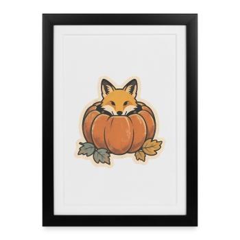 Mignon renard d’Halloween en citrouille avec chapeau de sorcière - Affiche encadrée (27 × 37 cm) - noir - Devant