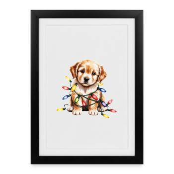 Chien de Noël Golden Retriever – festif et doux M - Affiche encadrée (27 × 37 cm) - noir - Devant
