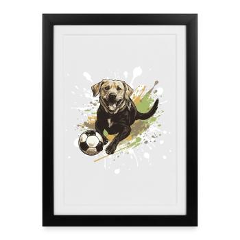 Labrador Dog Football Sports - Framed poster (27 × 37 cm) - black - Front