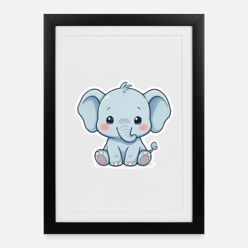 Blue Baby Elephant Sticker - Framed poster (27 × 37 cm) - black