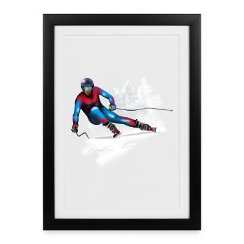 Skieur à grande vitesse dans la neige - Affiche encadrée (27 × 37 cm) - noir - Devant