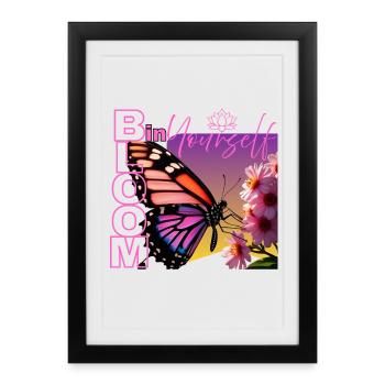 Butterfly with saying - Bloom in yourself - Framed poster (27 × 37 cm) - black - Front