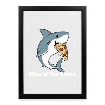 Pizza aux morsures de requin - Affiche encadrée (27 × 37 cm) - noir - Devant