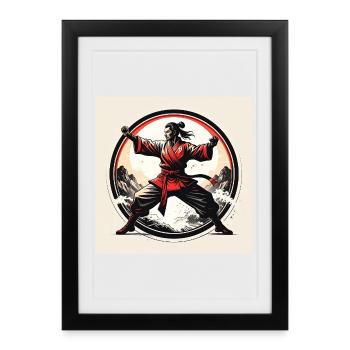 Martial arts warrior in the wave circle - Framed poster (27 × 37 cm) - black - Front