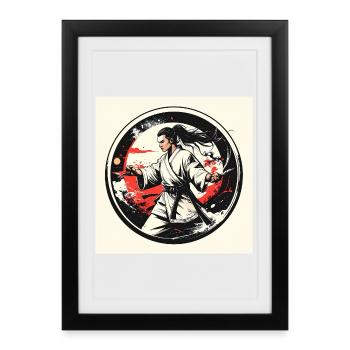 Héros des arts martiaux en kimono blanc - Affiche encadrée (27 × 37 cm) - noir - Devant