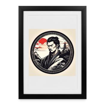 Samurai in circle frame sunset - Framed poster (27 × 37 cm) - black - Front