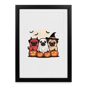 Carlin Halloween Costume Drôle Citrouille Cadeau - Affiche encadrée (27 × 37 cm) - noir - Devant