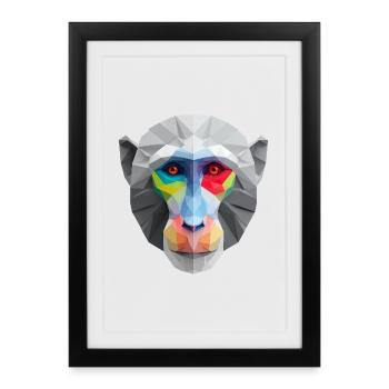 Colored Low-Poly Monkey Face Logo Art Design - Framed poster (27 × 37 cm) - black - Front