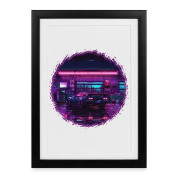 Neon Garage – RetroRift Night Edition - Framed poster (27 × 37 cm) - black - Front