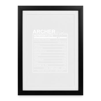 Tir à l’arc Nutrition Facts Funny Archer Design - Affiche encadrée (27 × 37 cm) - noir - Devant