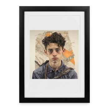 Disheveled hair portrait in patchwork - Framed poster (27 × 37 cm) - black - Front