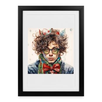 Weihnachtsportrait mit Brille - Gerahmtes Poster (27 × 37 cm) - Schwarz - Vorne